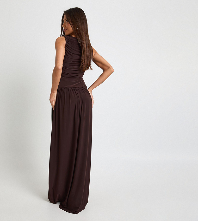Ruched Dropped Waist Maxi Dress