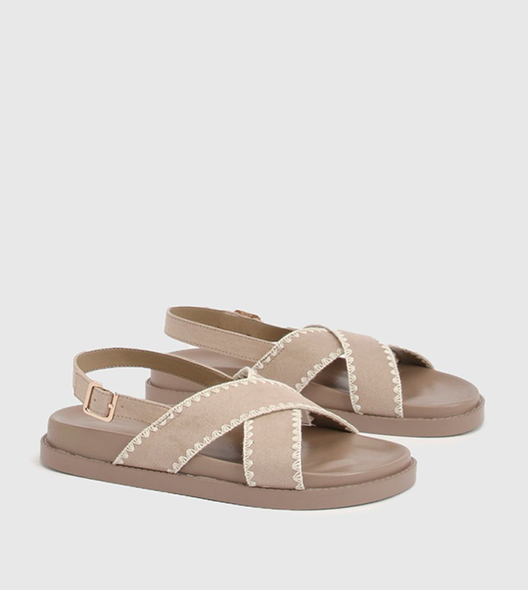 Crossover Whipstitch Detail Sandals