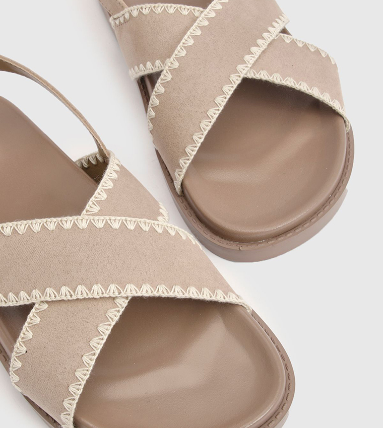 Crossover Whipstitch Detail Sandals