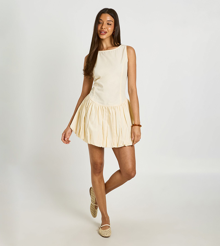 Poplin Bubble Hem Racer Mini Dress