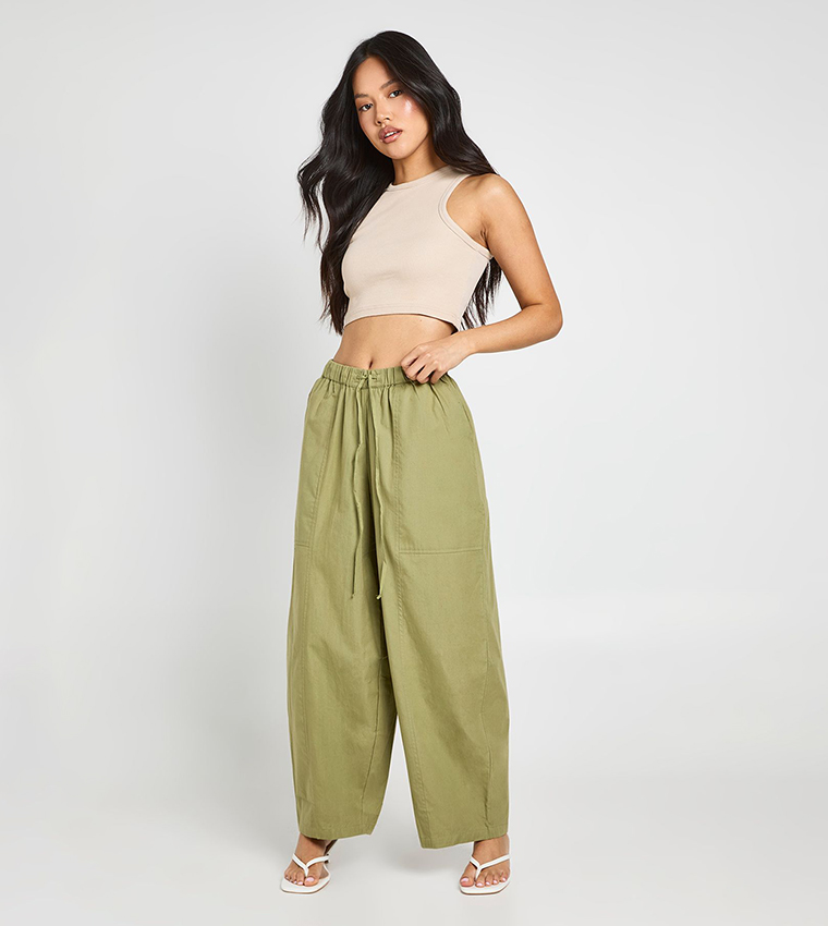 Petite Poplin Drawcord Barrel Fit Poplin Trousers
