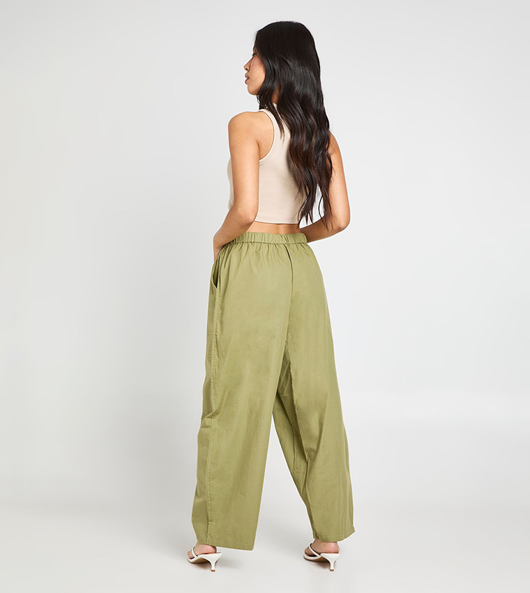Petite Poplin Drawcord Barrel Fit Poplin Trousers
