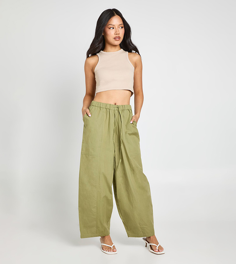Petite Poplin Drawcord Barrel Fit Poplin Trousers