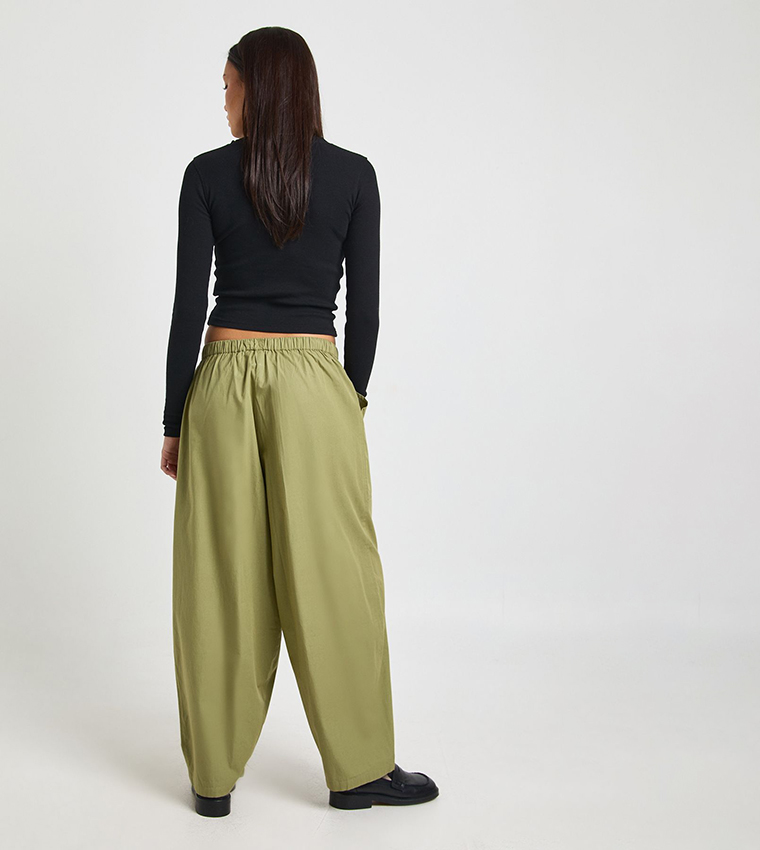 Poplin Elastic Waistband Barrel Fit Trousers