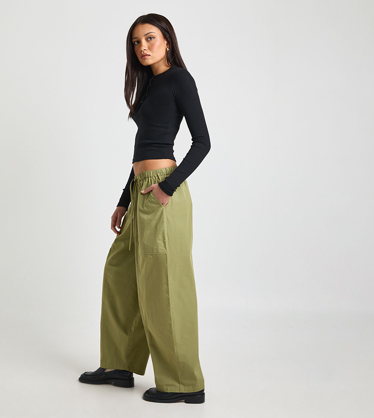 Poplin Elastic Waistband Barrel Fit Trousers