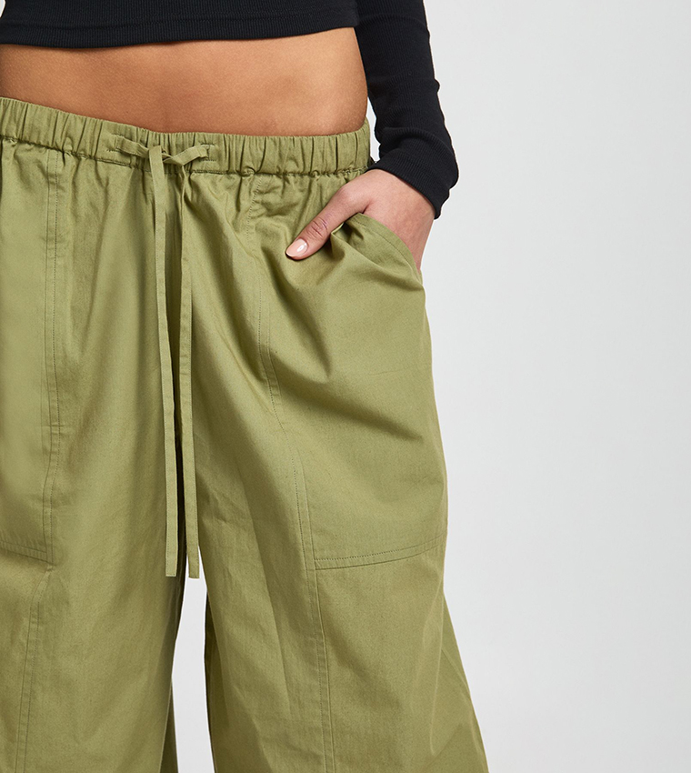 Poplin Elastic Waistband Barrel Fit Trousers