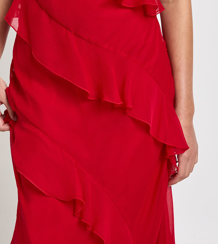 Chiffon Ruffle Fit & Flare Strappy Maxi Dress