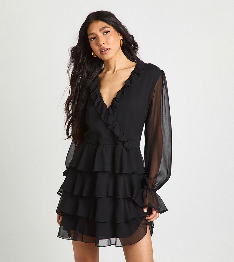 Tall Chiffon Ruffle Detail Mini Dress