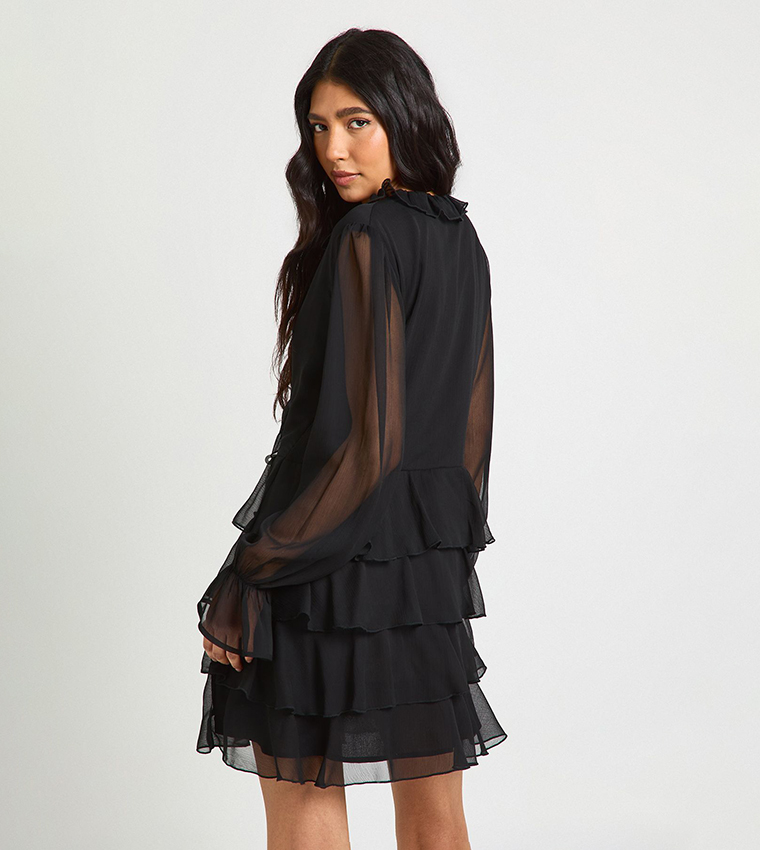 Tall Chiffon Ruffle Detail Mini Dress