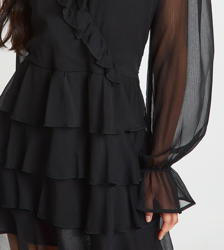 Tall Chiffon Ruffle Detail Mini Dress