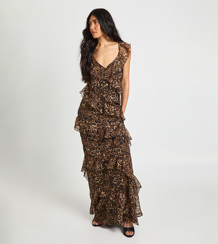 Buy Boohoo Tall Chiffon Ruffle Leopard Strappy Maxi Dress In Multiple  Colors | 6thStreet Qatar