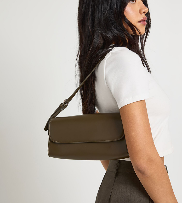 Structured Flap Baguette Shoulder Bag