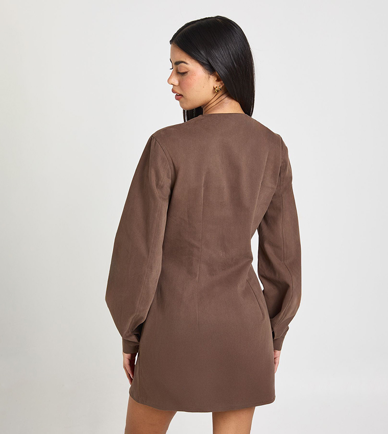 Twill Button Through Barrell Sleeves Shirt Dress