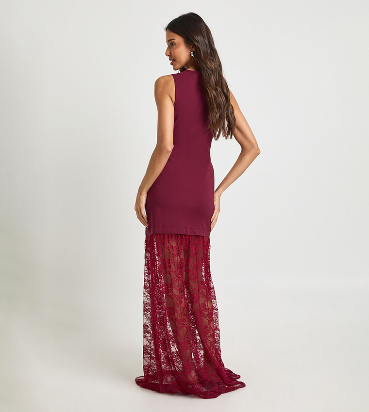 Lace Hem Sleeveless Maxi Dress