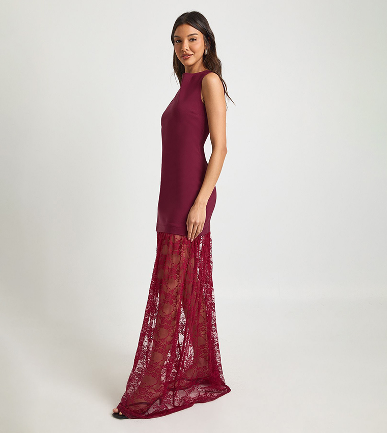 Lace Hem Sleeveless Maxi Dress