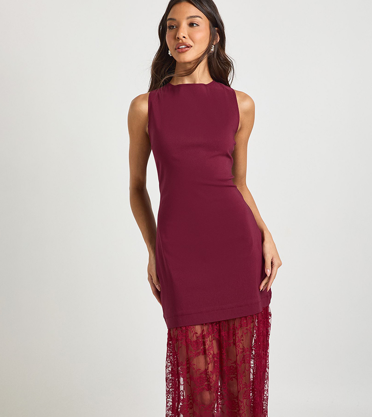 Lace Hem Sleeveless Maxi Dress