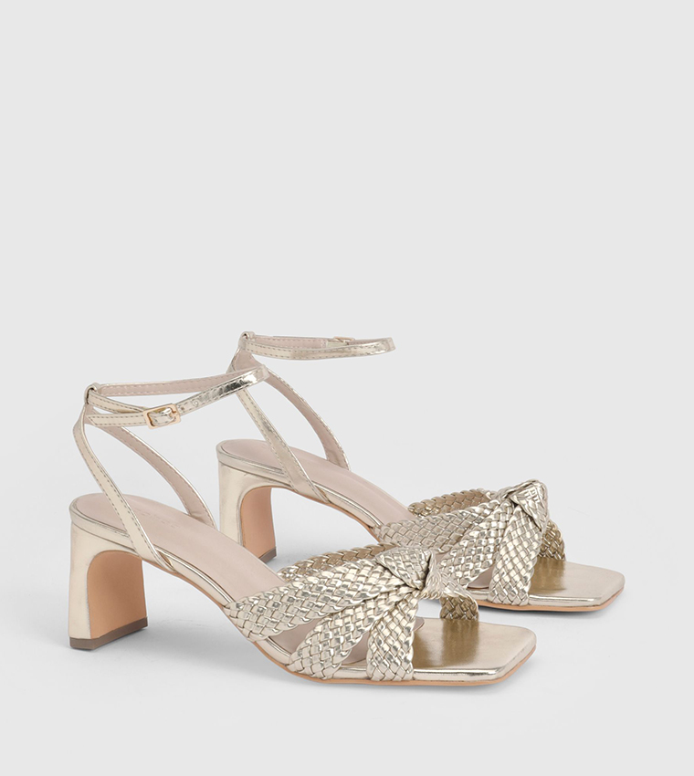 Weave Front Knot Detail Low Block 2 Part Heel Sandals