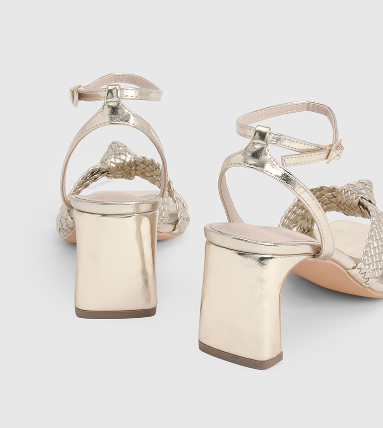 Weave Front Knot Detail Low Block 2 Part Heel Sandals