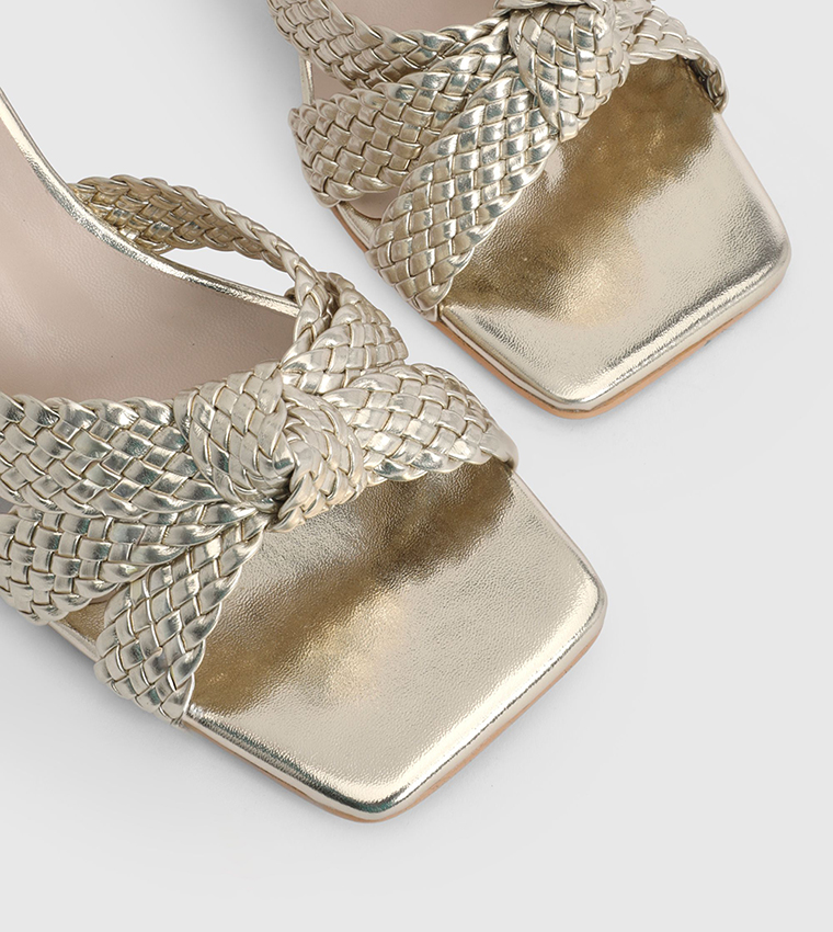 Weave Front Knot Detail Low Block 2 Part Heel Sandals