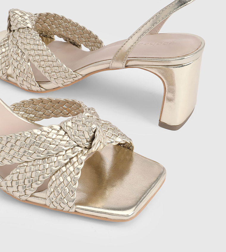 Weave Front Knot Detail Low Block 2 Part Heel Sandals