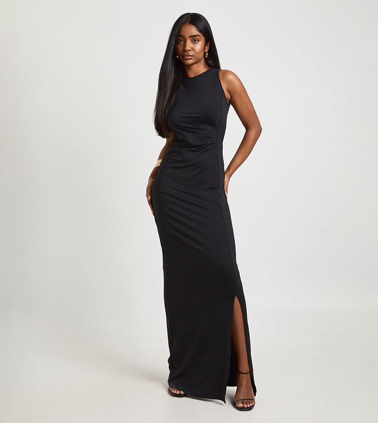 فستان ماكسي بجوانب مزمومة 