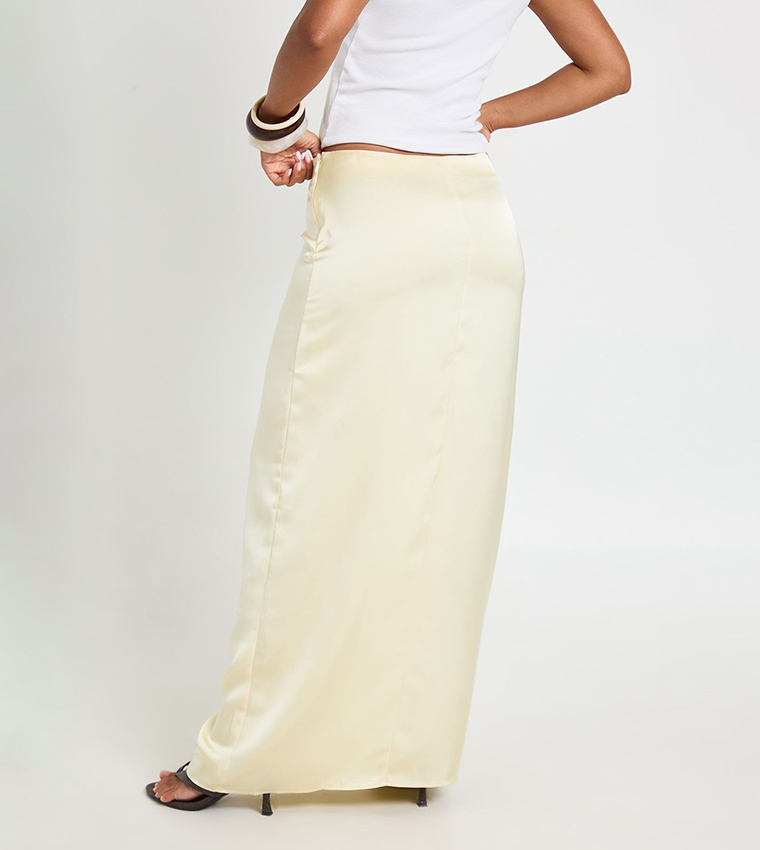 Mid Rise Satin Fishtail Maxi Skirt