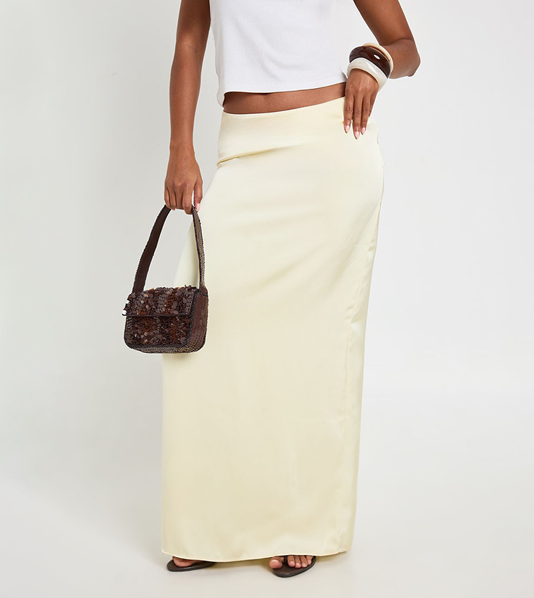 Mid Rise Satin Fishtail Maxi Skirt