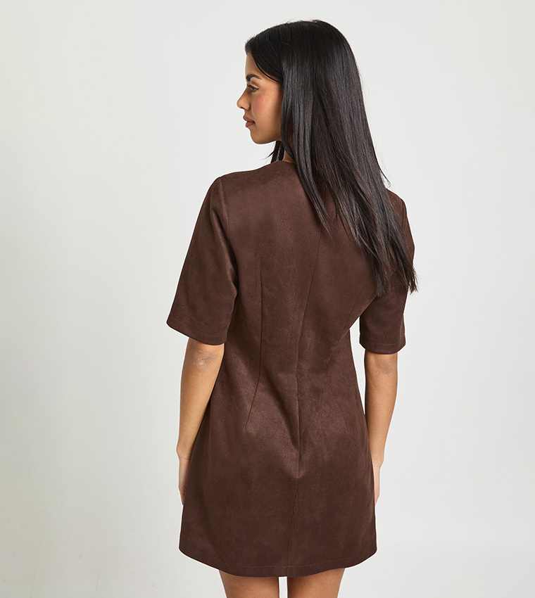 Buy Boohoo Faux Suede Boxy Fit Mini T Shirt Dress In Brown | 6thStreet Qatar
