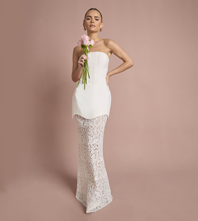 Buy Boohoo Bandeau Corset Lace Skirt Maxi Dress In White | 6thStreet Kuwait