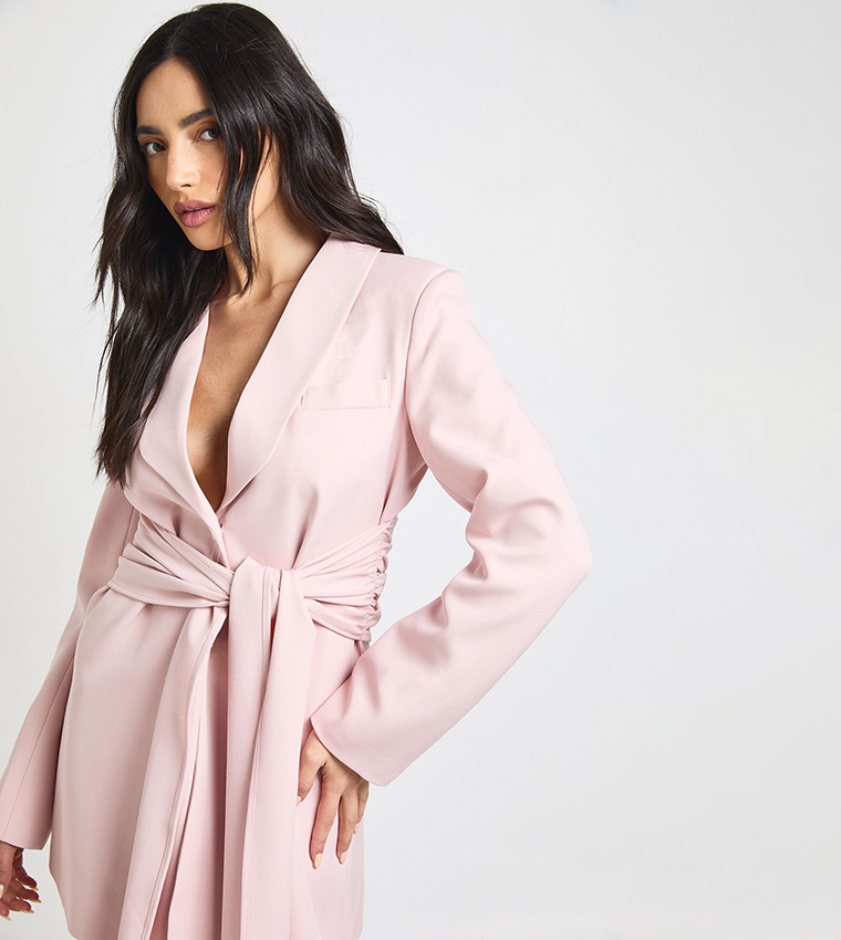 Obi Tie Waist Tailored Mini Blazer Dress