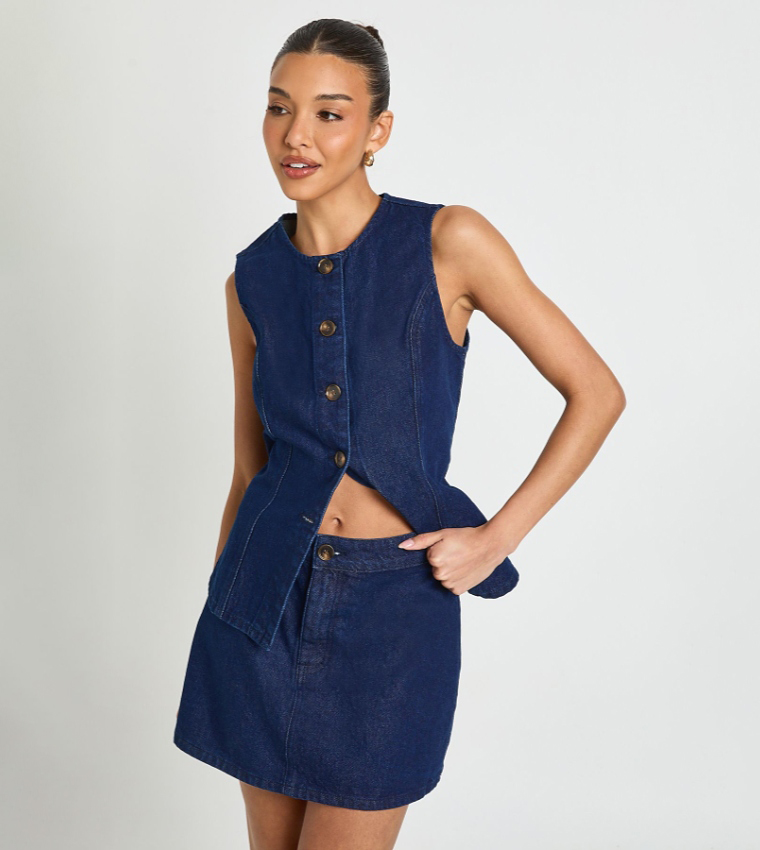Solid Button Closure Mini Skirt