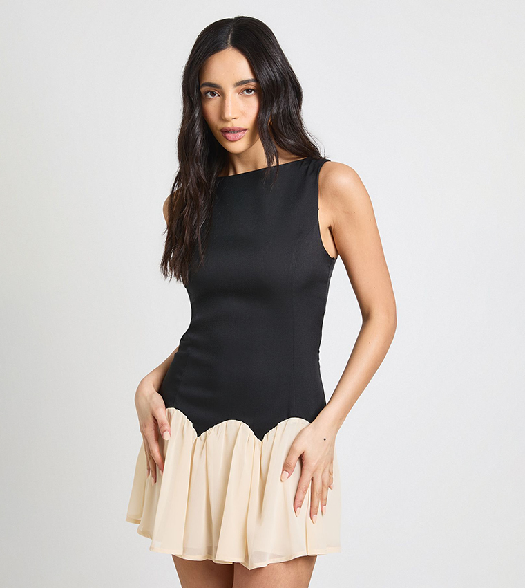 Contrast Drop Hem Mini Dress