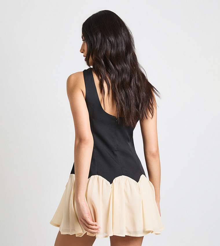 Contrast Drop Hem Mini Dress