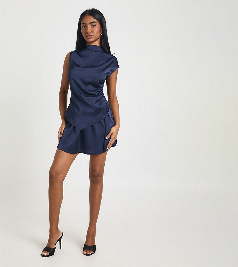 فستان ميني ساتان مكشكش