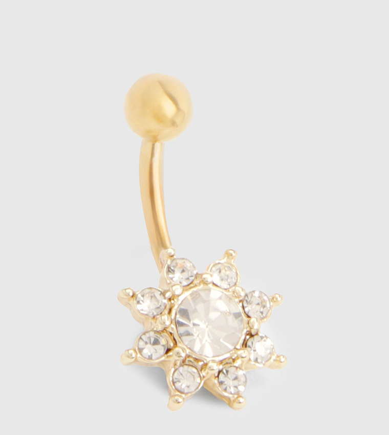 Stainless Steel Diamante Flower Detail Belly Bar