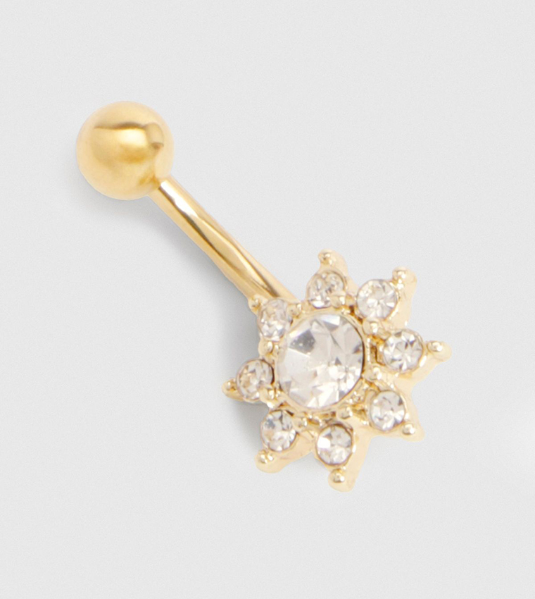 Stainless Steel Diamante Flower Detail Belly Bar