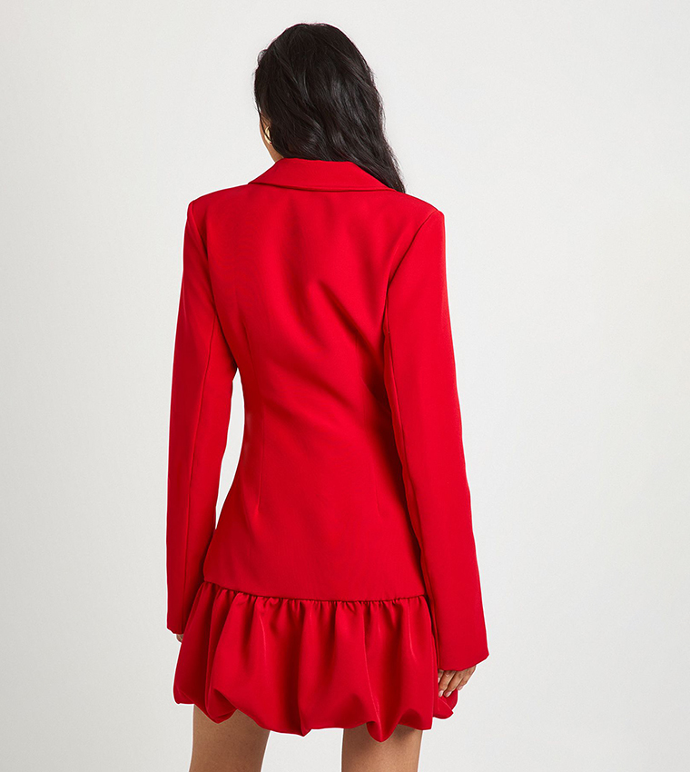 Tall Plunge Front Drop Hem Mini Blazer Dress