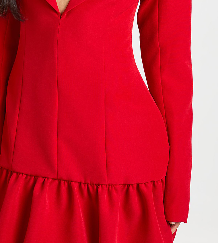 Tall Plunge Front Drop Hem Mini Blazer Dress
