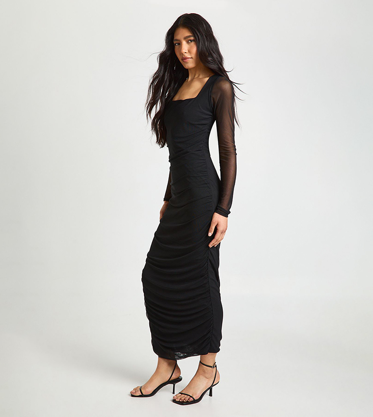 knee length dresses for ladies Scarlet Obsession Red Beaded Mesh Long Dress  HARMONIA NY