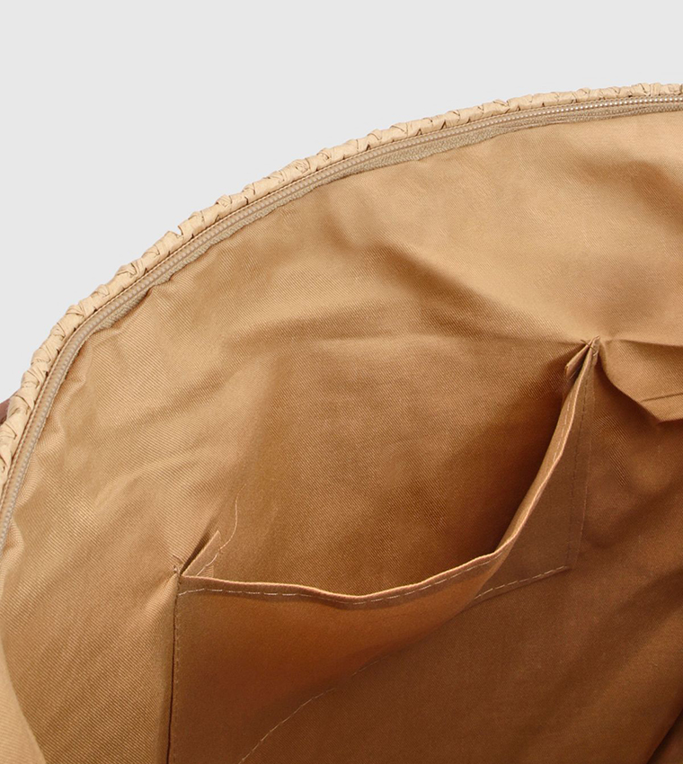 Contrast Handle Raffia Beach Bag