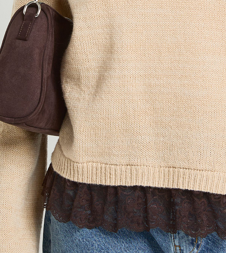 بوهو  سترات بياقة دائرية - بيج Round Neck Sweaters