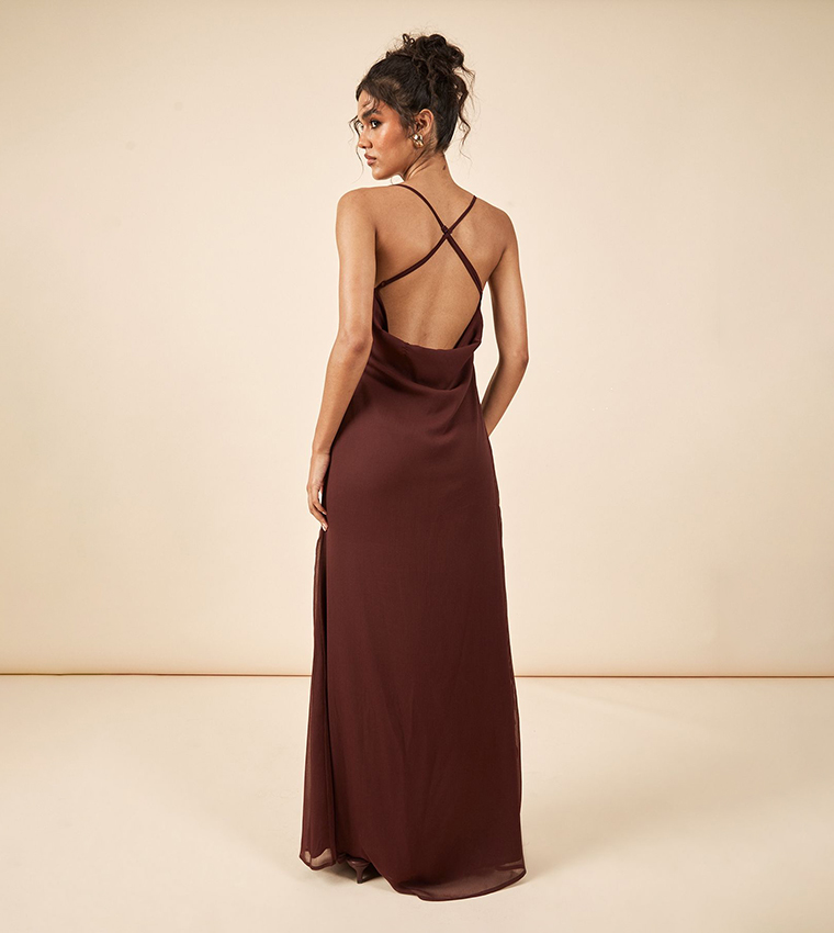 white christmas dresses Black Cowl Neck Maxi Dress Chiffon main image 0