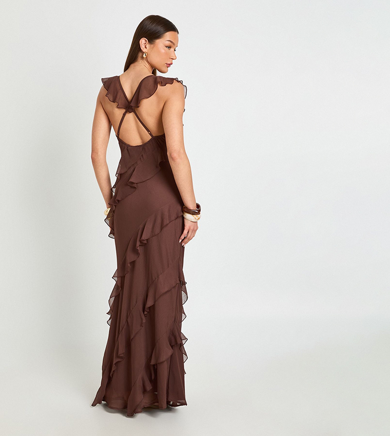 sachin and babi light blue dress Leely Women Black Chiffon Backless Long Bridesmaid Dress with Slit Sheath  Halter Summer Wedding Guest Dress main image 0