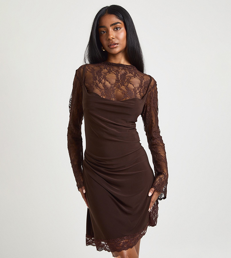 princess polly baby blue dress Brown Lace Short Dress
