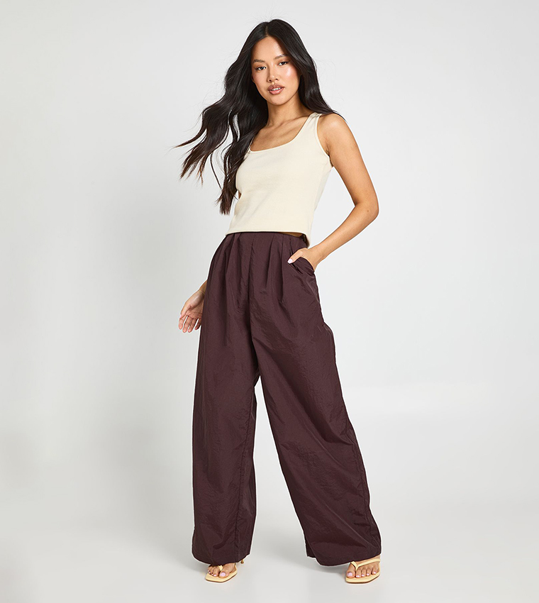 Petite Nylon Pleated Detail Cargo Trousers