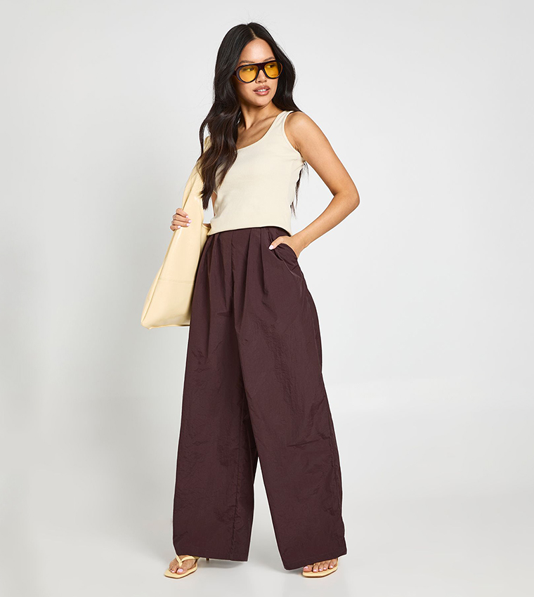 Petite Nylon Pleated Detail Cargo Trousers