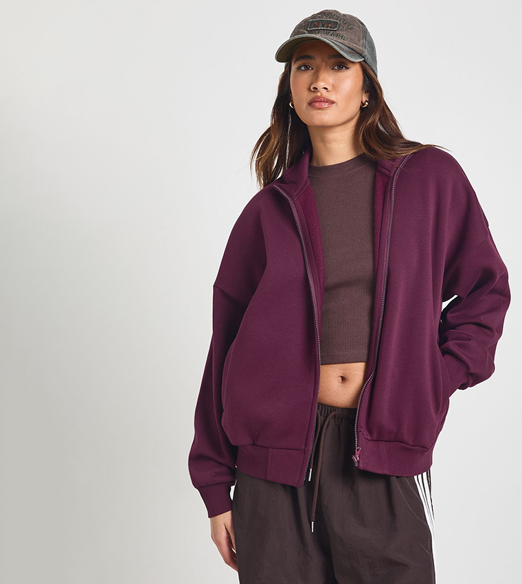 Zip-Through Funnel Neck Oversized Jacket