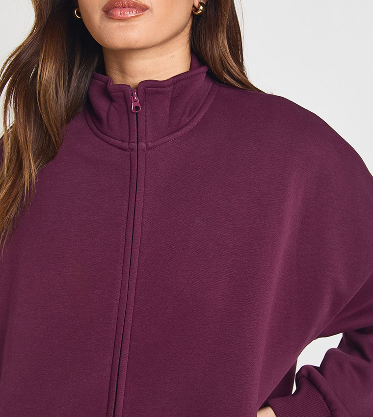 Zip-Through Funnel Neck Oversized Jacket