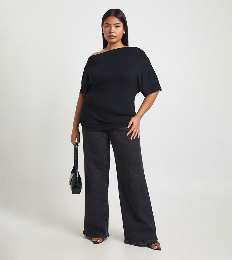 Curve Off Shoulder Flared Short Sleeves Top
