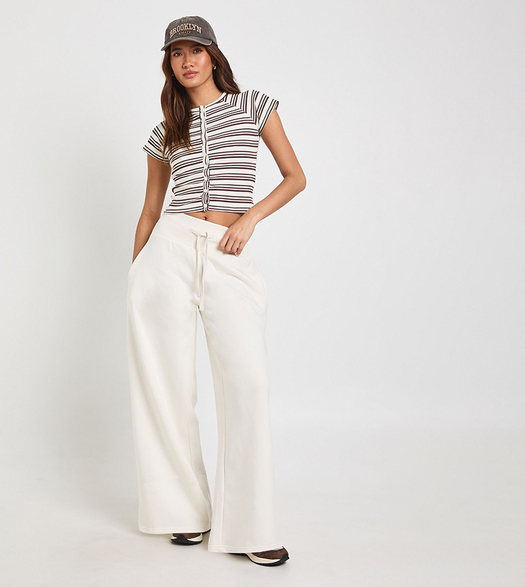 Ribbed Waistband Wide Leg Sweatpants